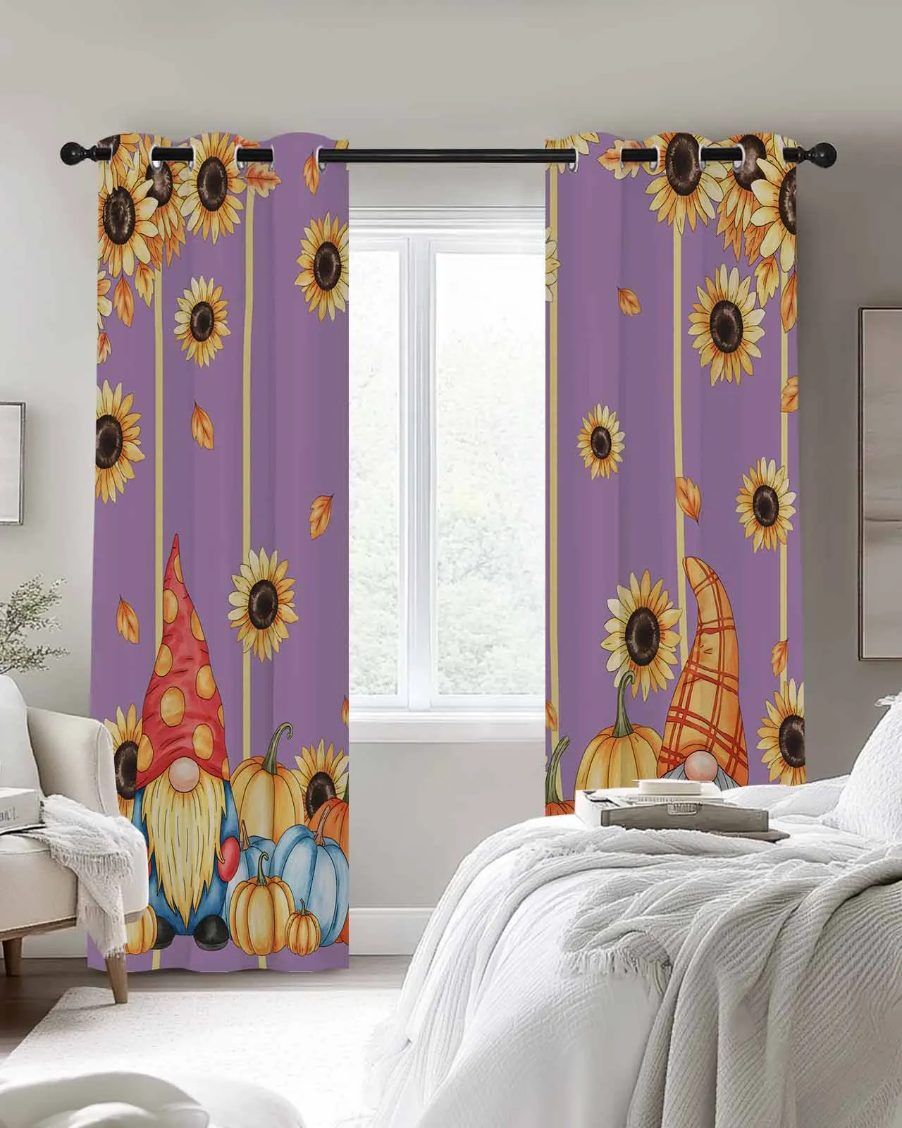 

Purple Gnome Pumpkin Polyester Window Curtains For Living Room Kitchen Bedroom Drapes