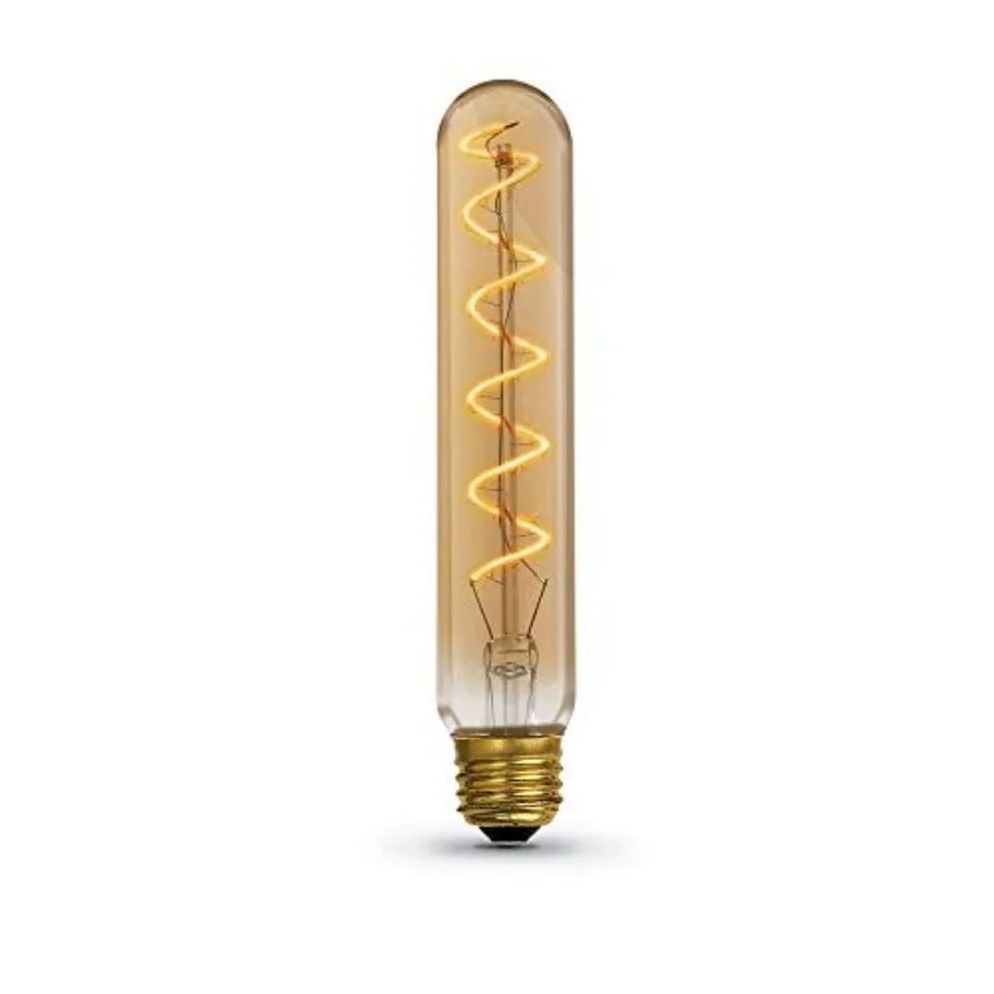 

Vintage Exposed Filament Amber Glass LED T10L with a Medium E26 Base Light Bulb - 40W Equivalent - 10 Year Life - 200 Lumen - 2