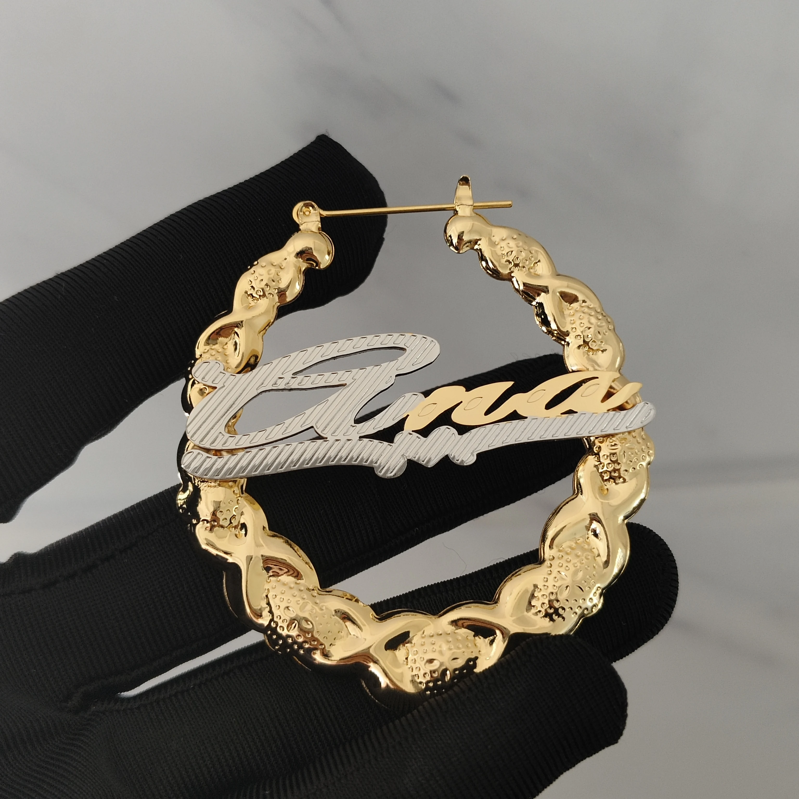 

DHQH Wholesale Personalized Name Two Tone Earrings Customized Name Two Color Large Earrings Valentine's Day Gift Factory Direct