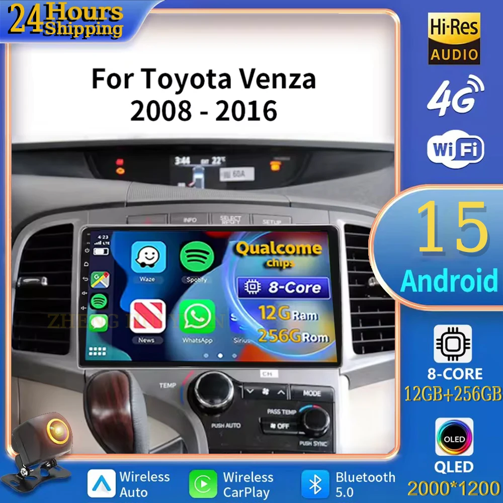 

For Toyota Venza 2008 - 2016 Android 15 2K QLED Android Car Radio Multimedia Video Player GPS Stereo CarPlay Head Unit