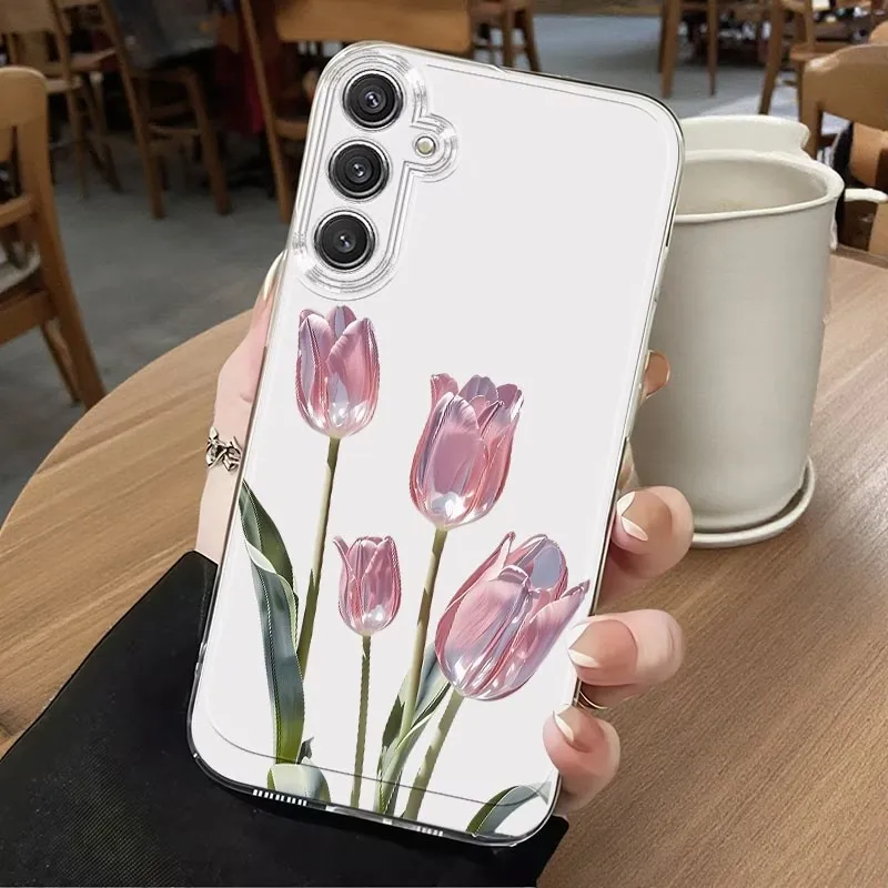 Transparent Phone Case For Samsung Galaxy A73 A72 A71 A70 A70s A56 A55 A54 A53 A52 A52s A51 5G 4G Flower Pattern Non-Slip Cover view 4