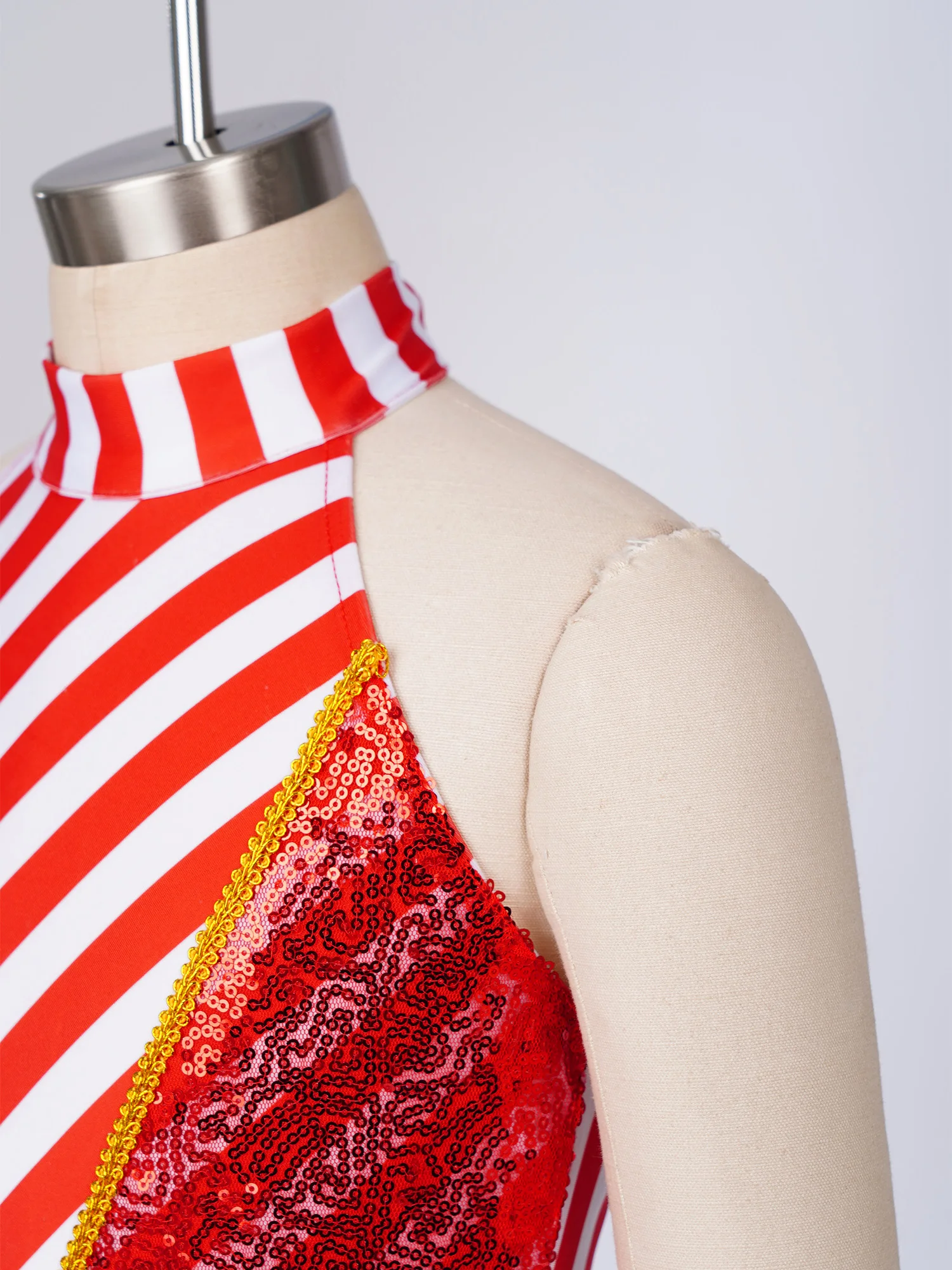 Kinder Mädchen Weihnachten Ballett Tanz Gymnastik Eiskunstlauf Trikot Weihnachten Zuckers tange Bodysuit ärmellose Streifen Pailletten Overall – Detail 9