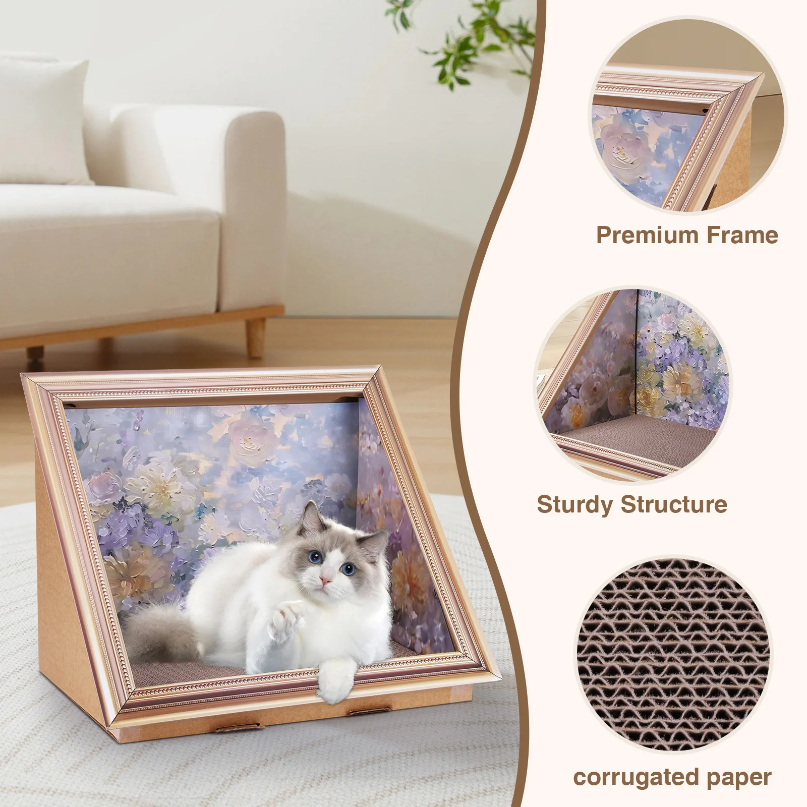 

3D Oil Painting Cat Claw Board Wear Resist Oil Painting Frame Cat Nest Reusable Cardboard Photo Frame Cat Bed for Pet Gifts
