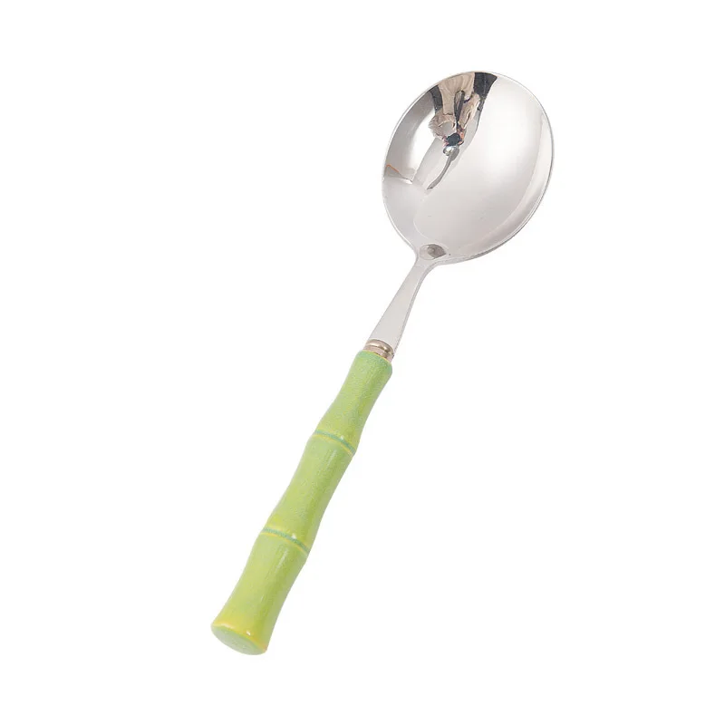 

Bamboo-Shaped Ceramic Handle Cutlery – Natural Green Bamboo-Style Stainless Steel Knife, Fork, and Spoon Set for Home, Kids, an