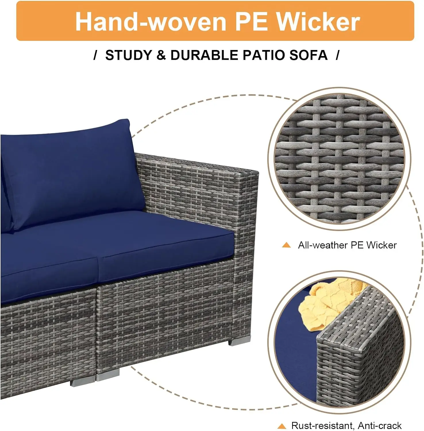 Outdoor Patio Furniture Set, 5PCS PE Wicker Outdoor Sectional Sofa Set, Rattan Patio Conversation Set w/ Cushions & Coffee Table