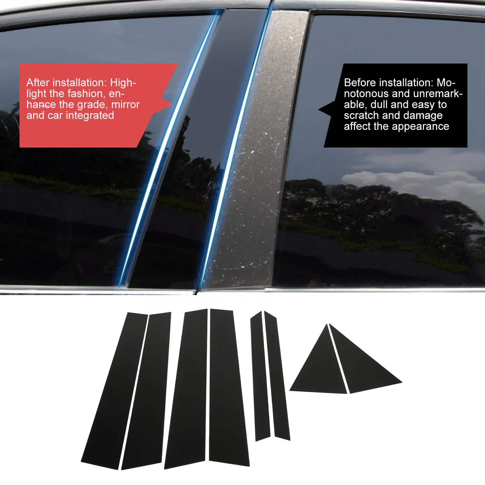 New 8PCS Door Window Pillar Trim Bright Black 4D Style PC Smooth Surface Replacement for Infiniti FX35 FX45 2003‑2008