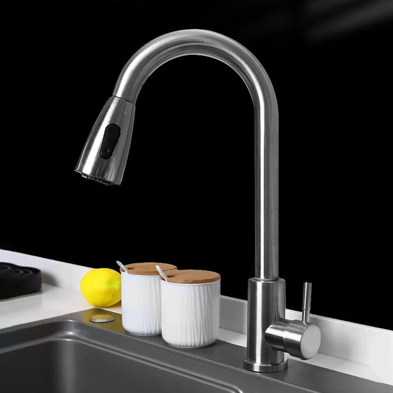 Kitchen Faucets stainless steel Pull Out Kitchen Sink Water Tap Deck Mounted Mixer Stream Sprayer Head Hot Cold Taps