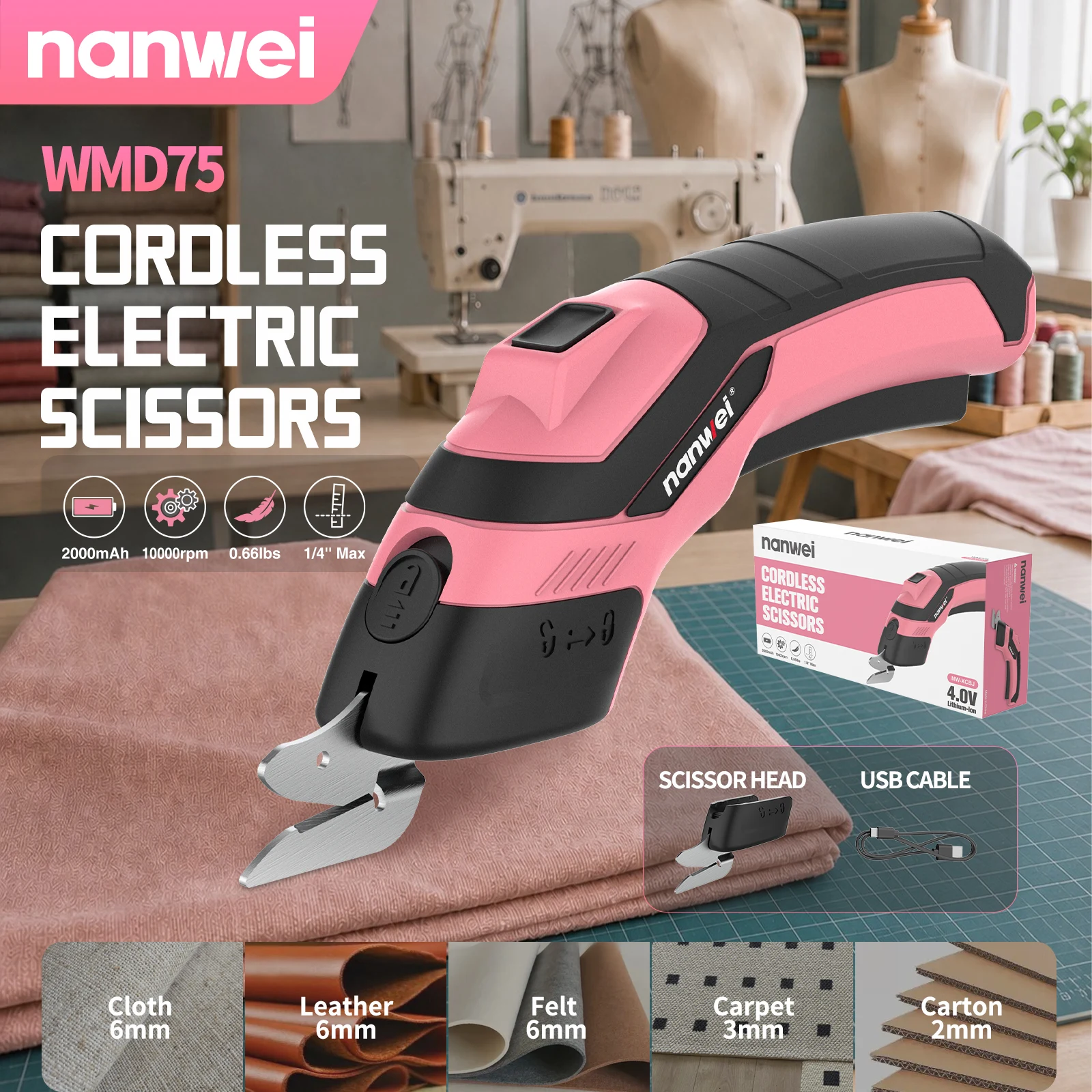NANWEI Cutting Scissors Electric Scissors Small Handheld Tailor Electric Scissors Clothing Cutting Cloth Cutting Scissors