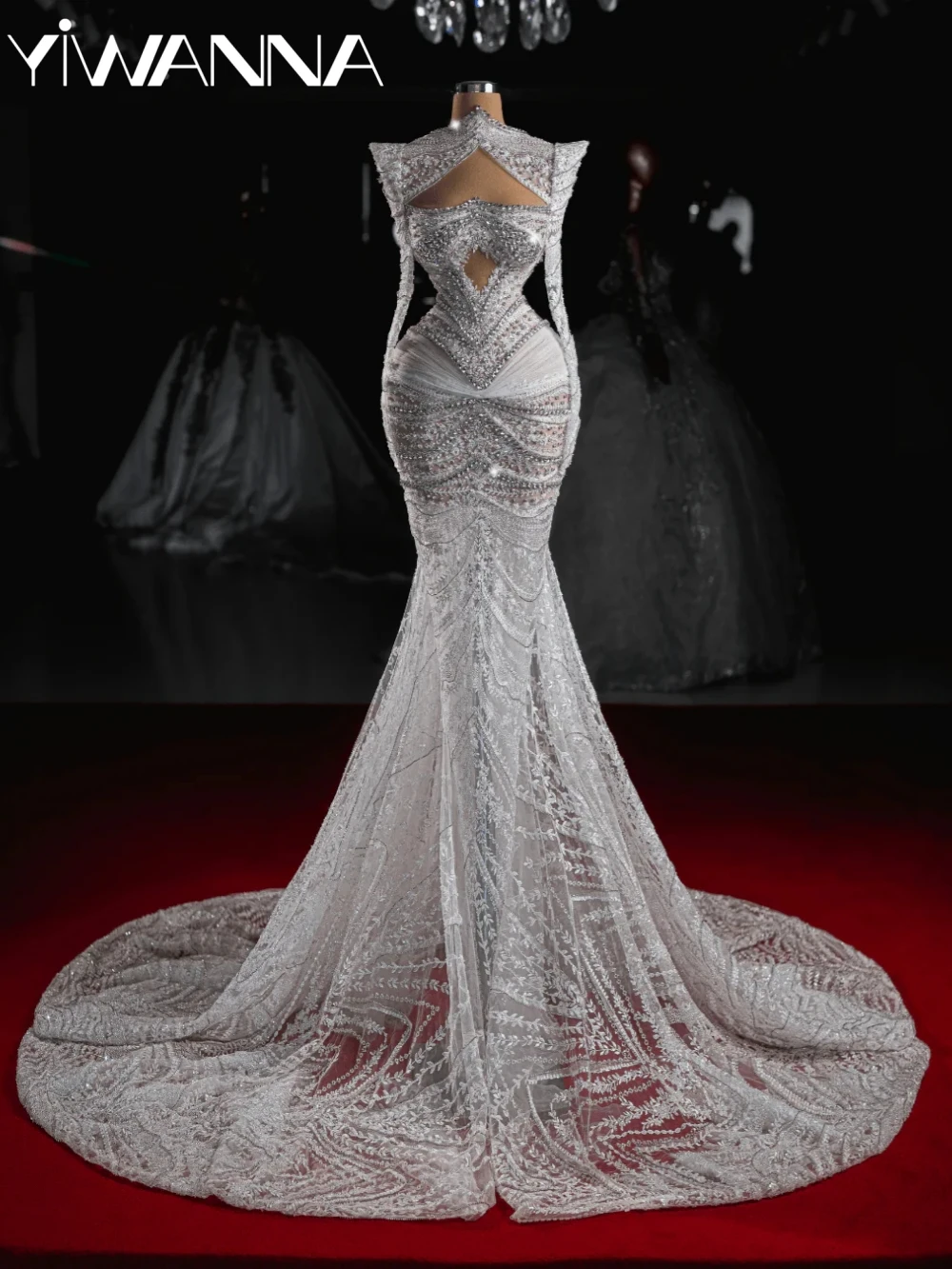 

Opulent Sparkly Embroidery Beaded Wedding Dress Illusion Long Sleeve Mermaid Bridal Gown Customized Dreamy Dresses For Bride