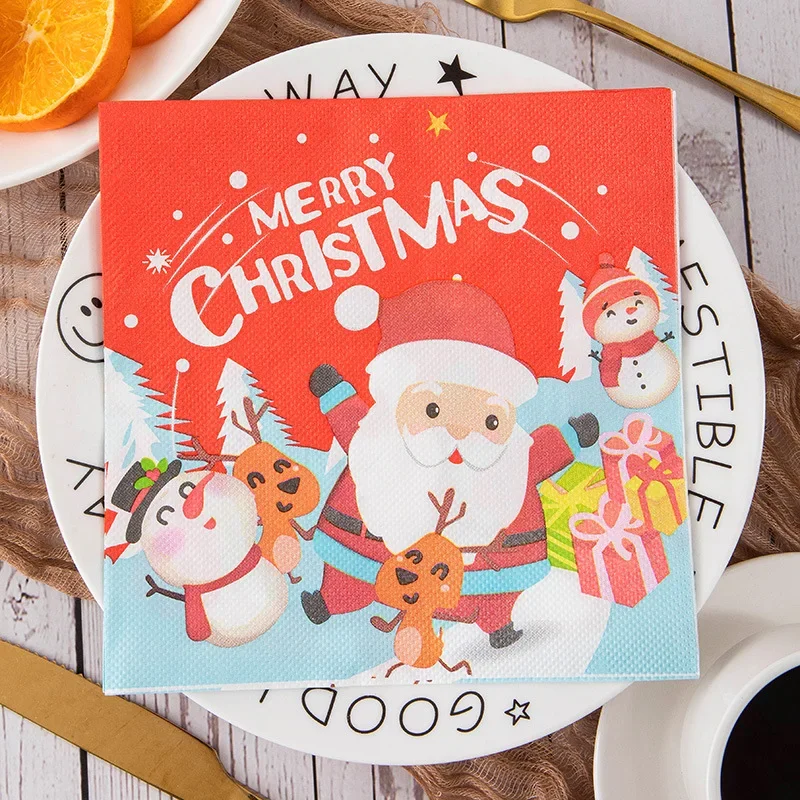 

20pcs Christmas Paper Napkins Serviettes Decoupage Decor Wedding Party Festival Cocktail Santa Claus Snow Man Tree Elfin