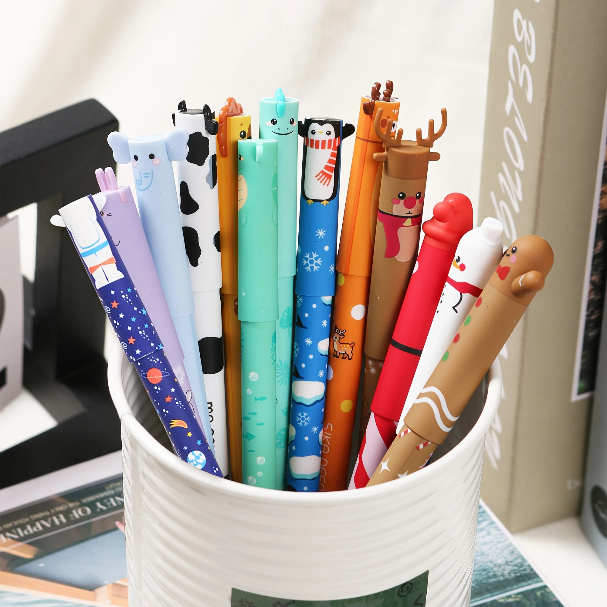 50-teiliges löschbares Tierstift-Set, integrierte löschbare Stiftspitze, farbige Ersatzminen, sanftes Schreiben (10 Stifte + 40 Ersatzminen) – Detail 1