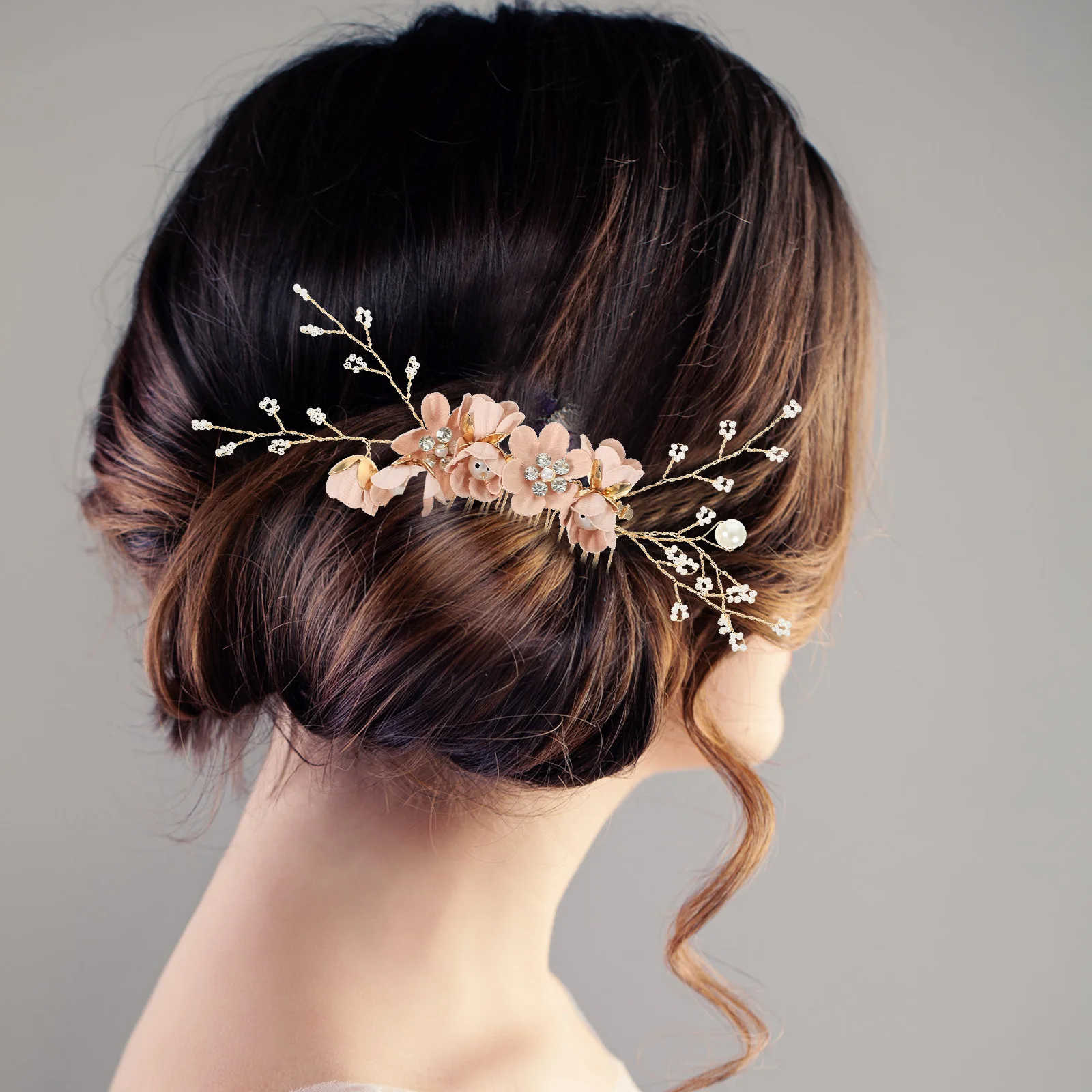 

Flower Hair Wedding Accessories Rhinestone Decorative Side Bridal Clips For Side Hair Comb Women Hanfu Fine Metal