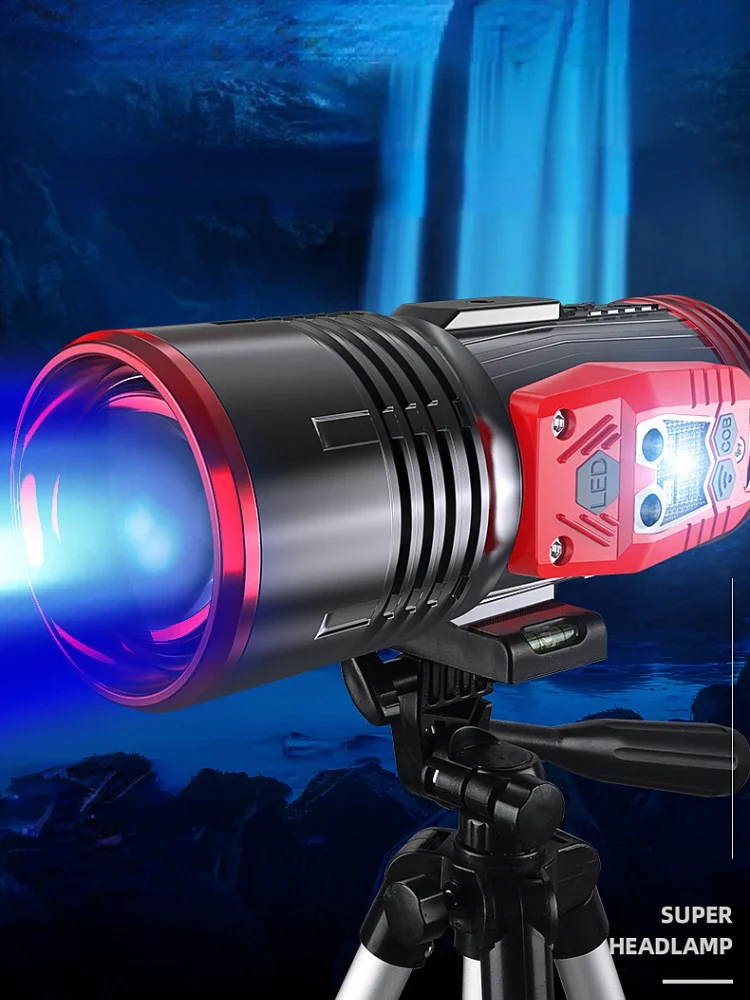 Night FishingLight Super Bright 4 Light Source Fishing Searchlight Bait Charging Purple Blue Light Zoomable Handheld Flashlight