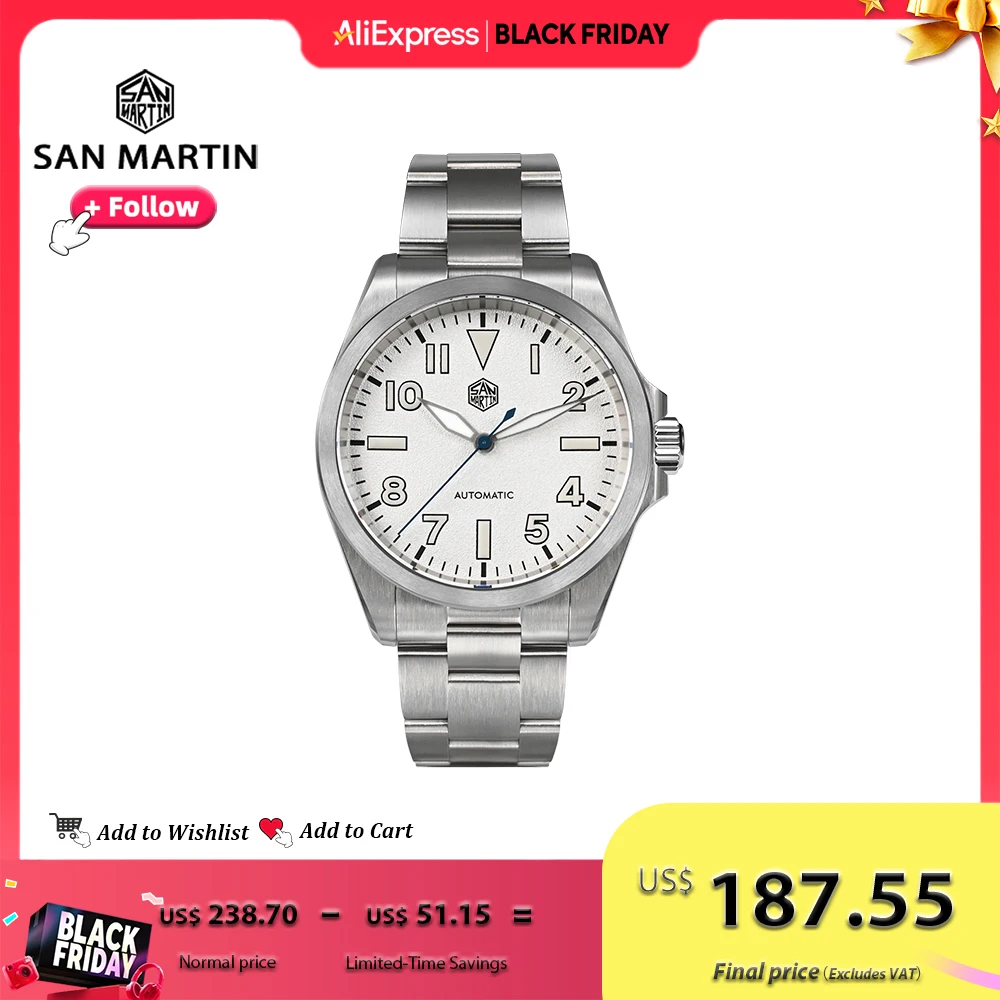 

San Martin 40 мм простые мужские часы NH35 автоматические механические спортивные водонепроницаемые наручные часы из нержавеющей стали BGW-9 светящиеся SN0132