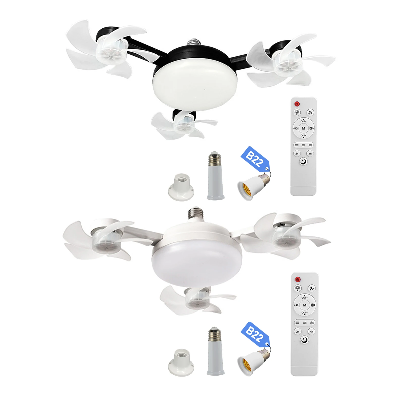 E27 Dimmable LED 2 In 1 Hanging Fans with RC & Extension Rod Silent Electric Cool Blower 3-Speed for Dining Room Living Room