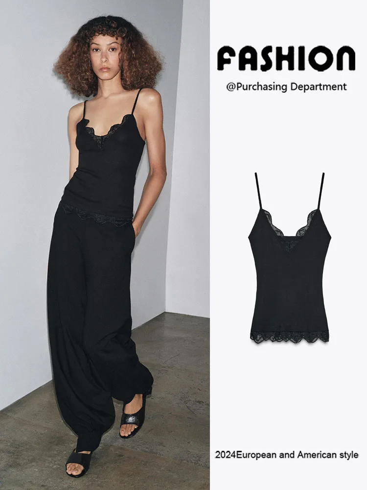 

Зима 202, новый женский облегающий кружевной топ с v-образным вырезом и тонкими бретелями, модный этнический сценический костюм, женская одежда премиум-класса