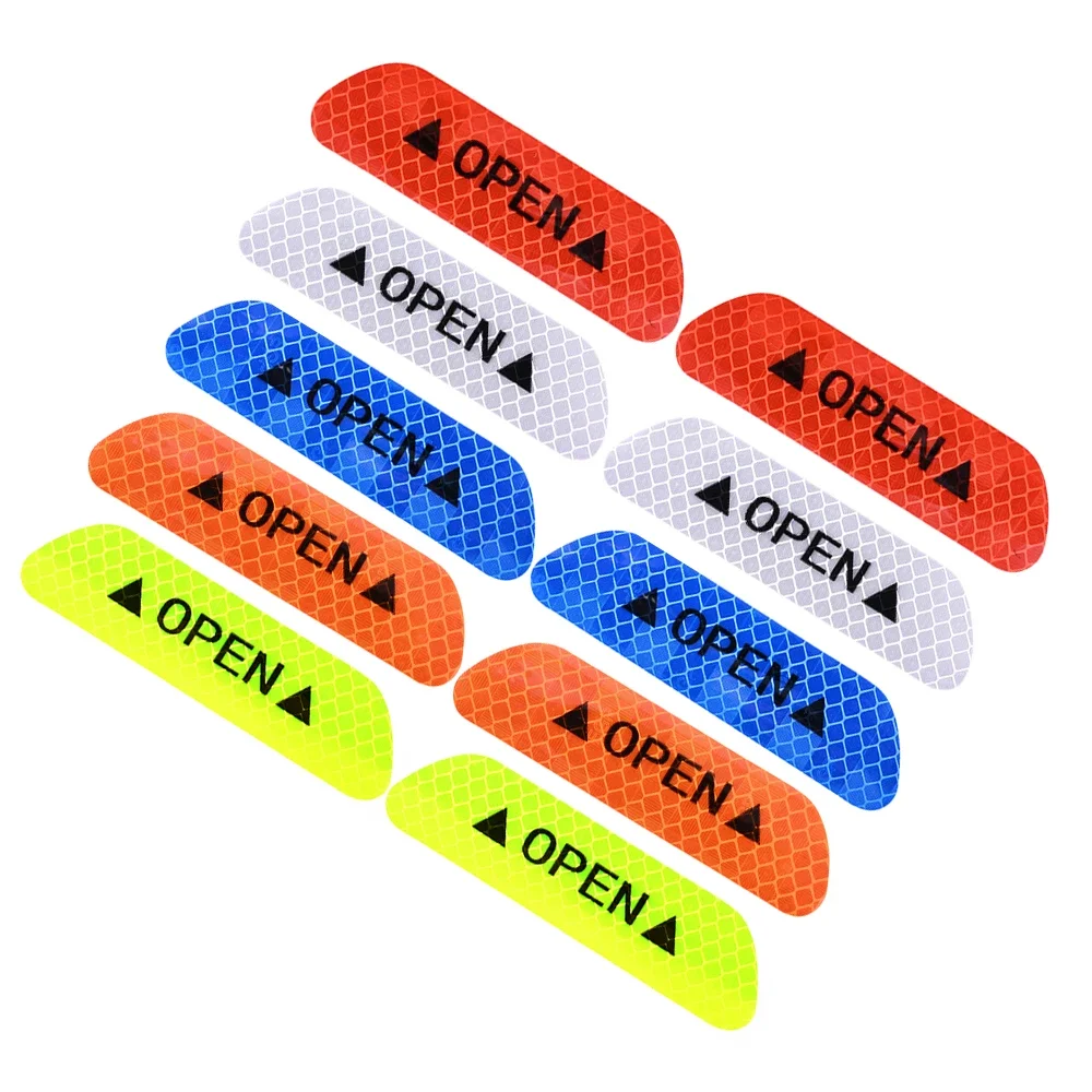 8PCS/set Car Door Stickers Universal Safety Warning Mark OPEN High Reflective Tape Auto Driving  Reflective Tape Warning Tape