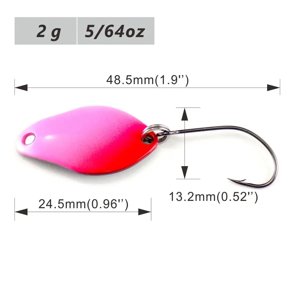 6PCS Countbass Casting Spoon Size 24.5x13.2mm, 2g 5/64oz Freshwater Salmon Trout Pike Bass Metal Brass Fishing Lures Fish Bait