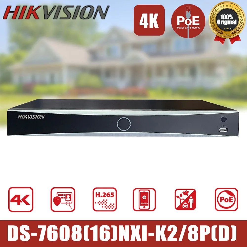 Hikvision DS-7608NXI-K2/8P(D) DS-7616NXI-K2/16P(D) 8-ch 16-ch PoE 1U K Series AcuSense 4K NVR Video Recorder For IP Camera