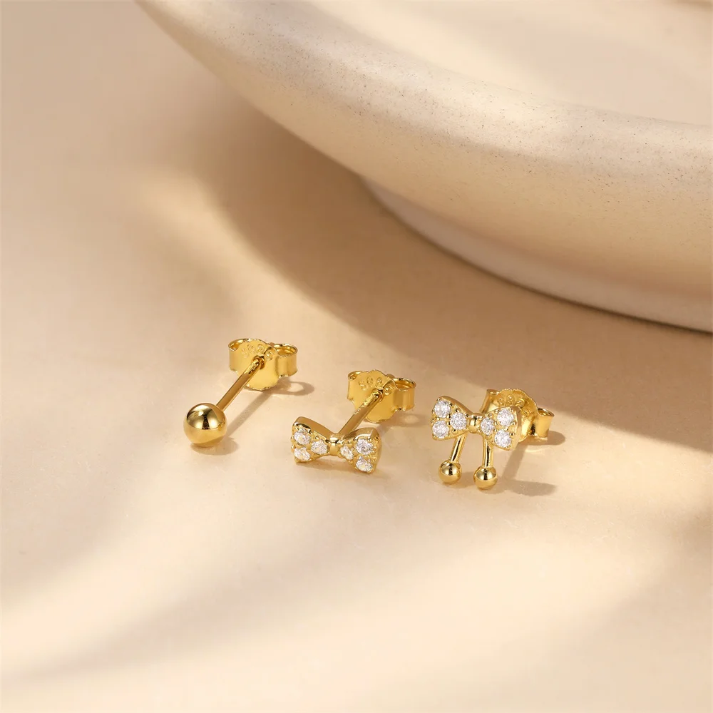 ROXI 925 Sterling Silver 3 piece set Bowknot Dot piercing Earrings For Women Simple Stud Earring Wedding Party Jewelry