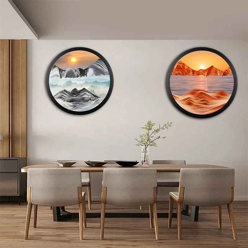 Flowing Sand Painting Living Room Decoration Ornaments, Creative Holiday Gifts, 3D Dynamic Art, Circular Flowing Sand Painting