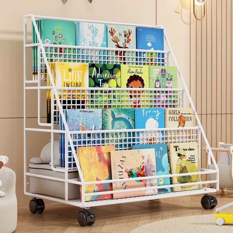 movable Children's bookshelf toy storage rack 