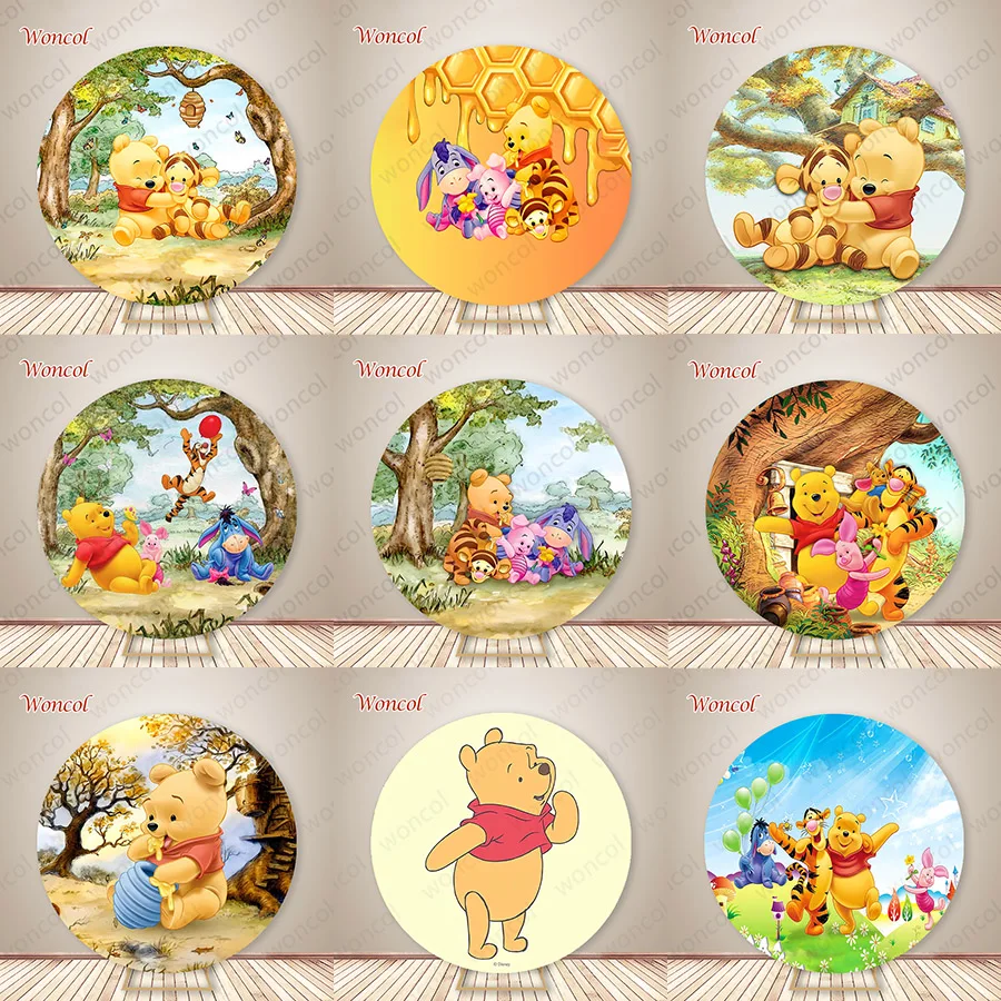 Pooh Birthday Round Cover Piglet Eeyore Pooh Tigger Birthday Backdrop Custom Winnie The Pooh Circle Cover Pooh Baby Shower Decor