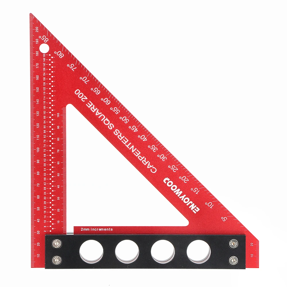 200mm Square Triangle Ruler Aluminum Alloy Metric Woodworking Precision Hole Positioning Square Carpenter Ruler Guage