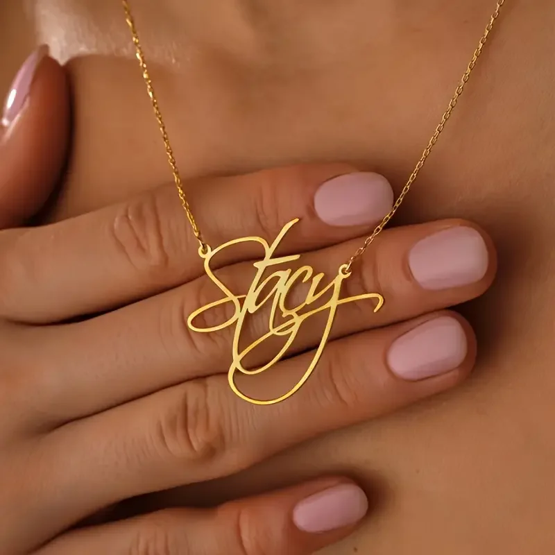 

Customized Cursive Script Name Necklace For Women Personalized Stainless Steel Letter Choker Pendants Necklaces Nameplate Gifts