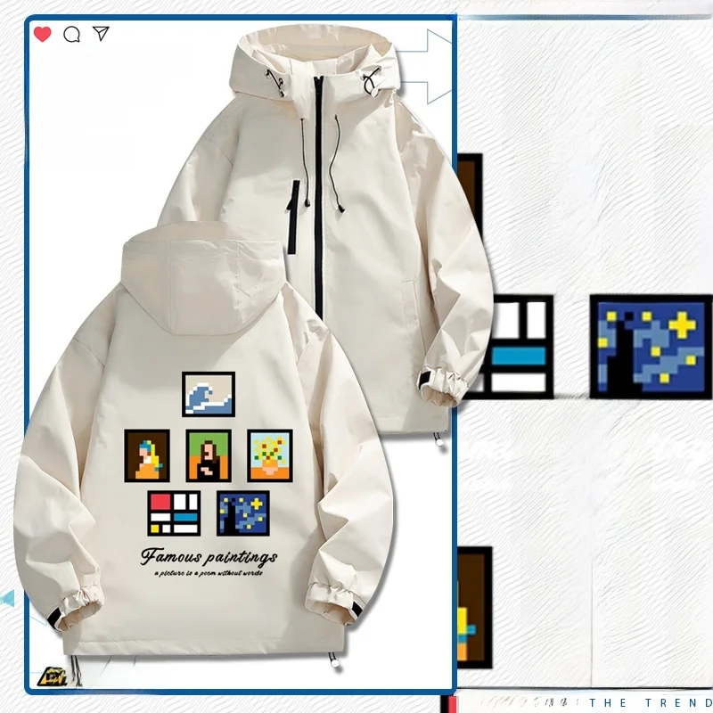 

Куртка-пиджак унисекс в стиле хип-хоп с американским забавным принтом в пиксельном стиле по мотивам всемирно известных картин, трендовая модель для мужчин и женщин, верхняя одежда LN
