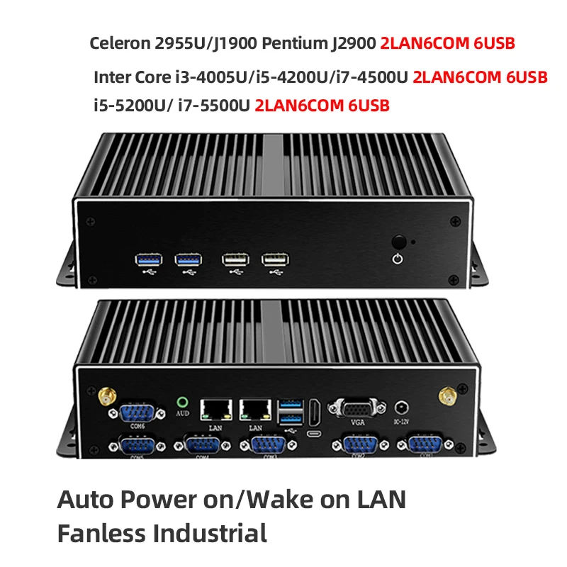 Inter Core i3 i5 i7 Industrial Mini PC Support Linux 4G WiFi Computer with 2xLAN 6xRS232 4xUSB3.0 2xUSB2.0 1xHDMI Win10 Ready