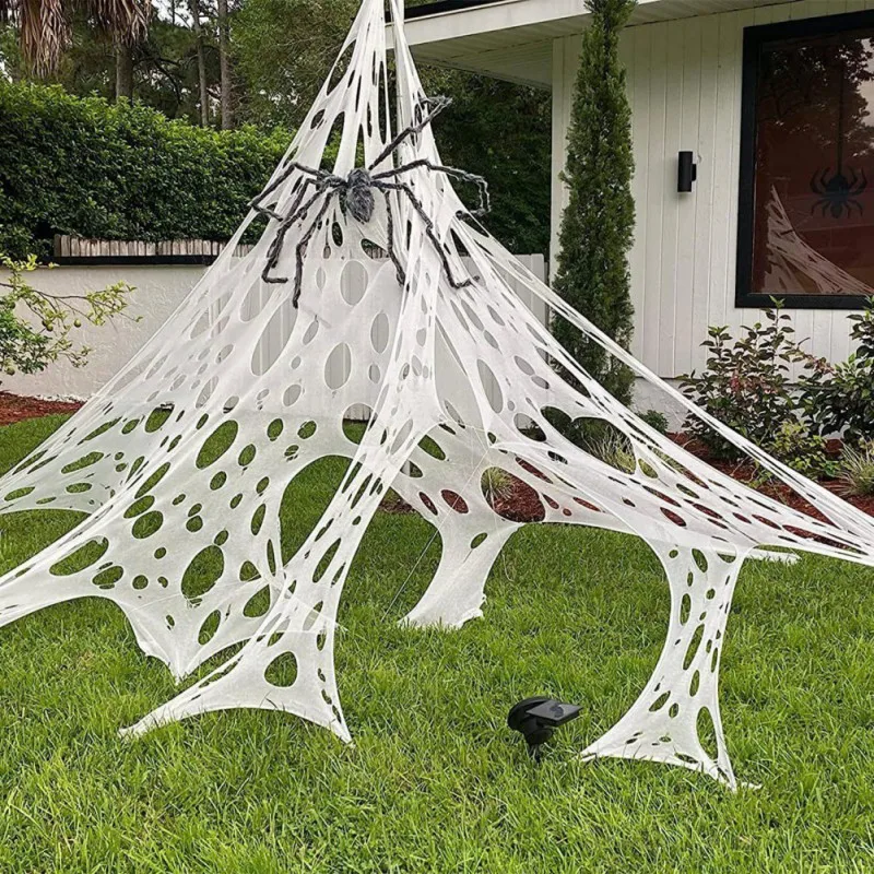 2/4M Outdoor Huge Stretchy Netting Halloween Spider Webbing Ripped Cobweb Haunted House Prop Halloween Decor Spooky Party Decors