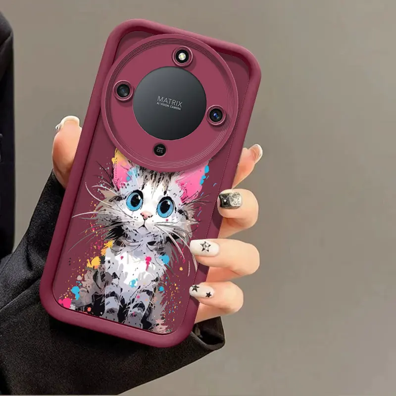 Funda de silicona flexible para Honor X9d, funda protectora a prueba de golpes, Fundas con estampado de gato de color Scrawl