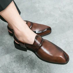 New Brown Men's Summer Sandals Black Buckle Strap Dress Shoes for Men with  Business Formal Shoes Men