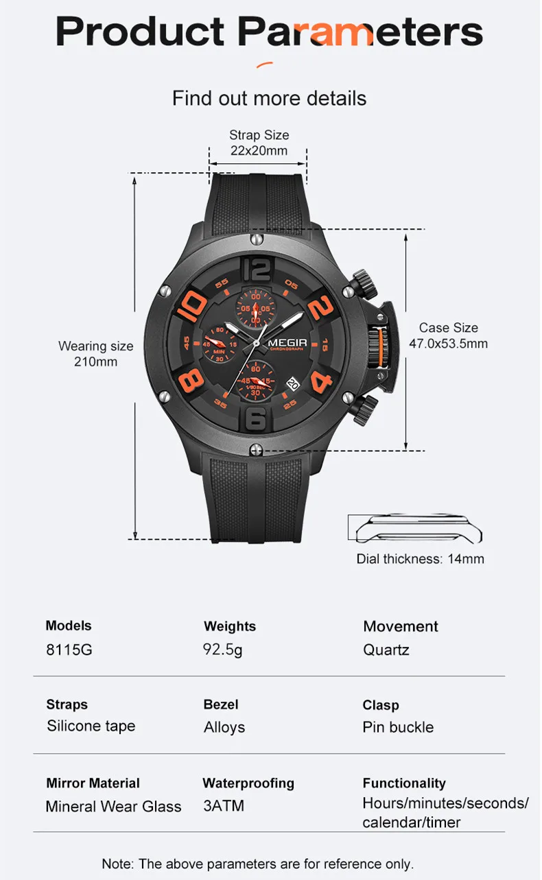 MEGIR Fashion Sport Quartz Watches for Men Big Dial Watch Chronograph Waterproof Luminous Military Wristwatches Date Clock 8115