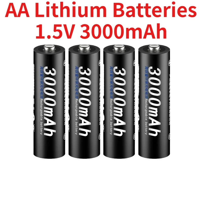 1.5V 3000mAh Rechargeable AA Lithium Batteries, A‑grade Battery Cell, Long Lasting Power for Remote Controls, Toys, Keyboards