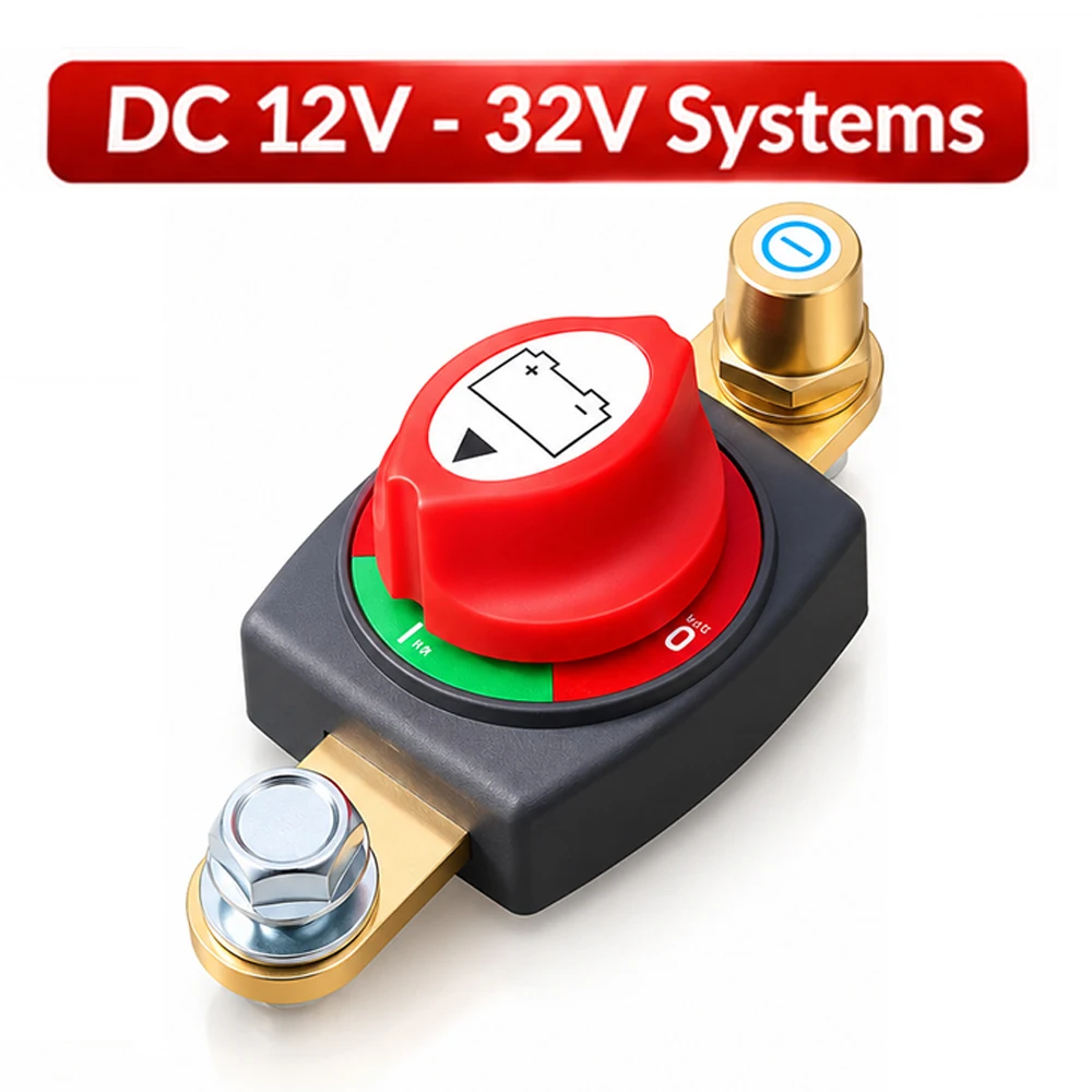 Car Battery Negative Pole Disconnect Switch DC12V-32V Battery Power Main Power Cut Off Isolator Switch for Car Vehicle RV Boat