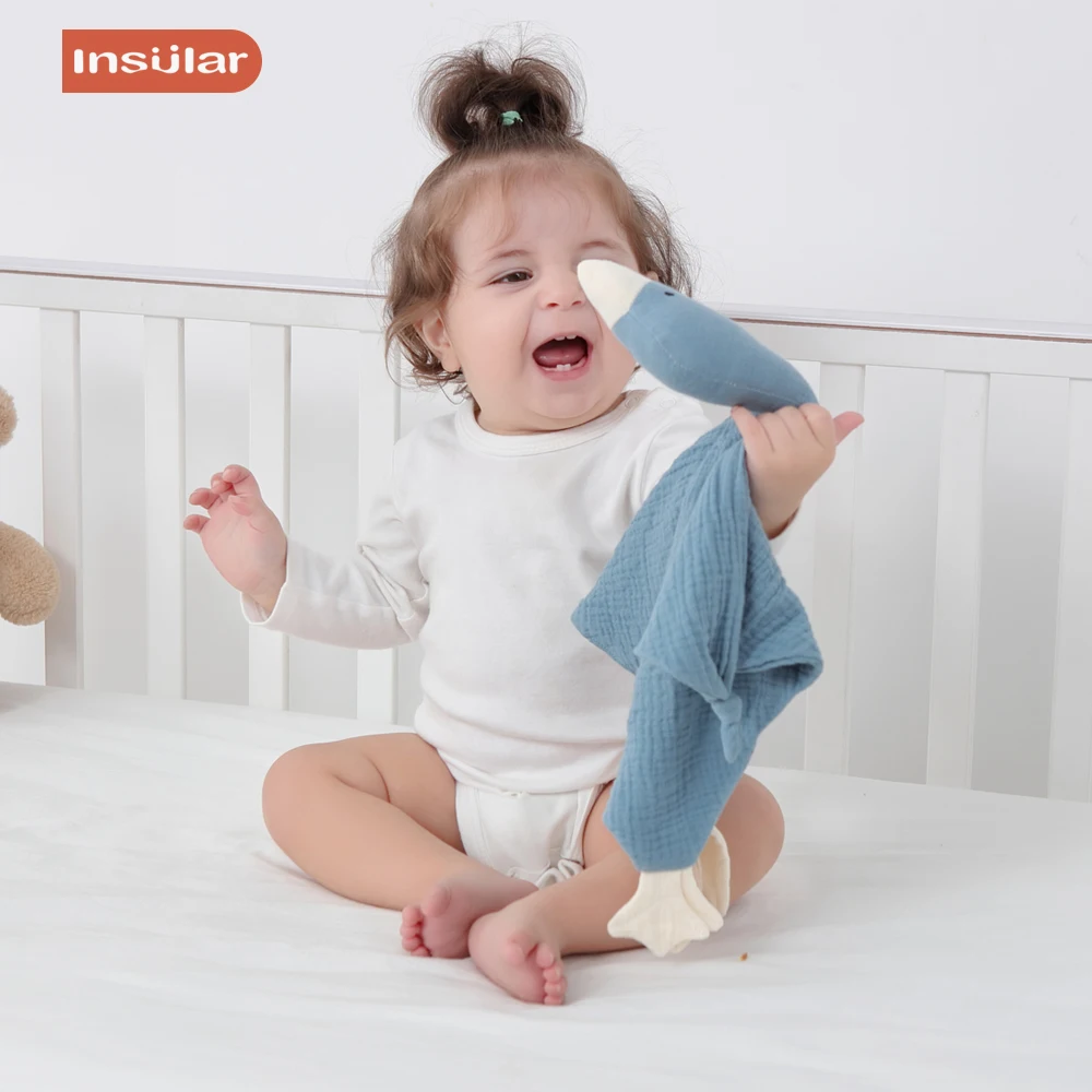 ผ้ามัสลินออร์แกนิคสำหรับเด็กแรกเกิด ช่วยให้นอนหลับสบาย ตุ๊กตานิ้วมือรูปห่านใหญ่ ดีไซน์การ์ตูน สามารถใช้เป็นผ้าห่มปลอบใจได้