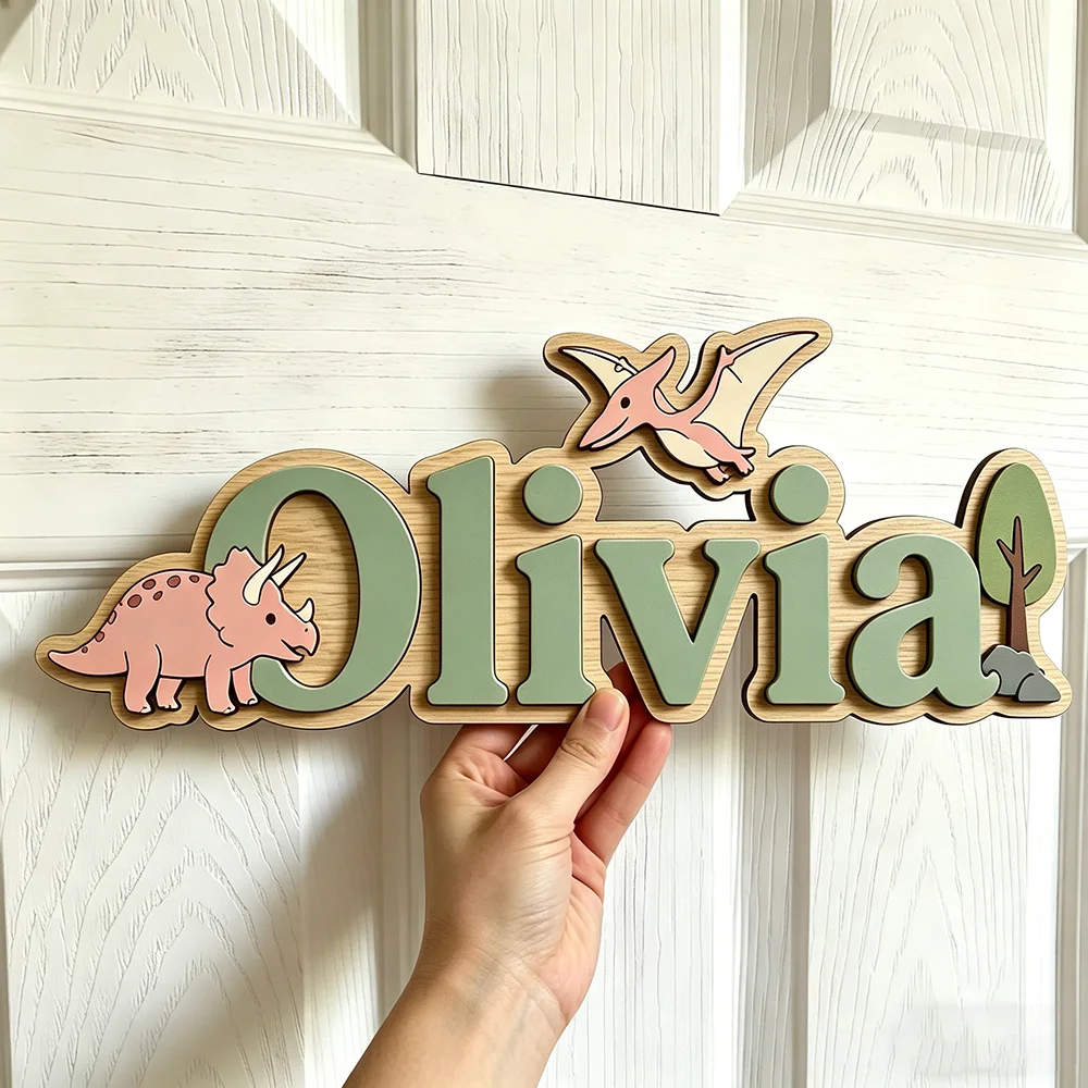 Personalized Dinosaur Name Sign for The Best Baby, Wooden Nursery Decor with Triceratops & Pterodactyl, Unique Kids Door Plaque, - view 5