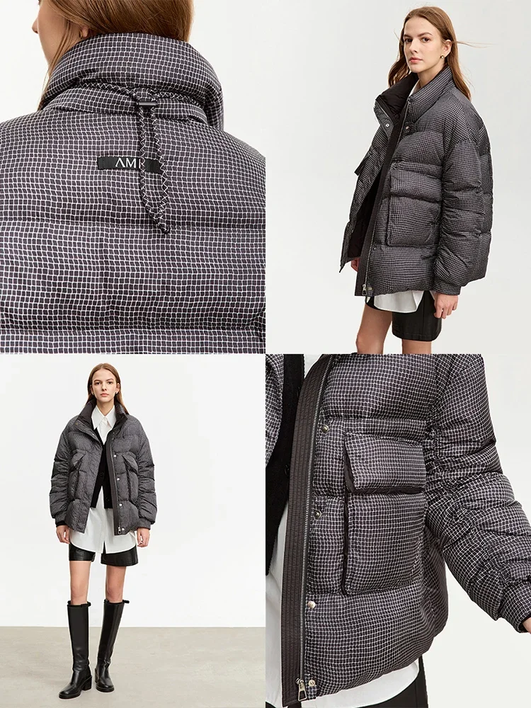 AMII-abrigos de plumón de pato a cuadros para mujer, chaquetas holgadas de cuello alto, ropa de abrigo gruesa y cálida para invierno, 2023, 12344054