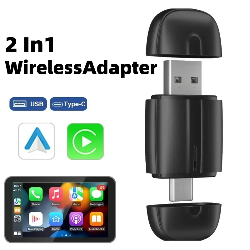 

Wireless Carplay Adapter 2 in1 Wired to Wireless AI Box for Android iPhone Auto USB Connection For Volvo Benz Mg Kia Chery VW