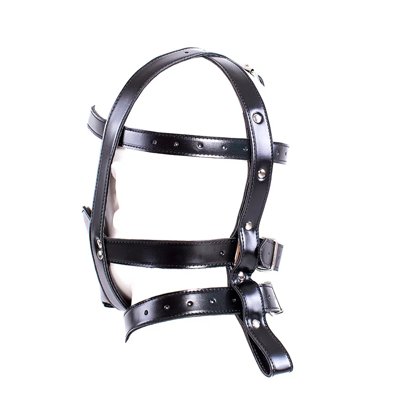 Sexy pu Leder geschirr Maske Fetisch Bandage Kopf maske Kapuze Erwachsenen Halloween Party Cosplay Spiele aushöhlen Haube Junge Gesichts maske