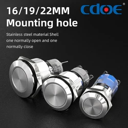 16/19/22MM Momentary/Latching Mrtal Push Button Switch 1/2NO 1/2NC 5A IP67 ON/Off Metal Round Waterproof Mounting Hole with Wire