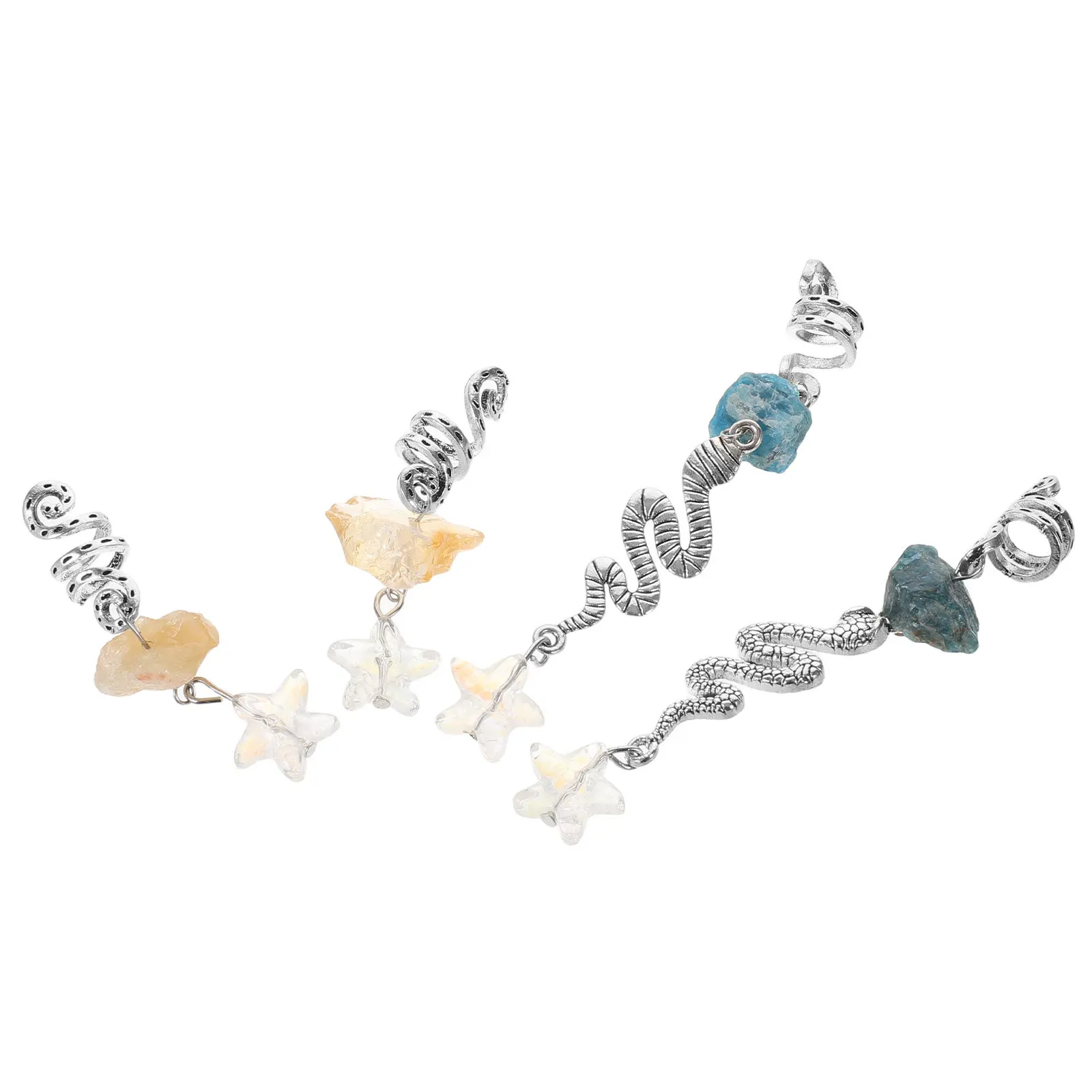 

4Pcs Crystal Hair Accessories Snake Dreadlock Jewelry Stone Tassels Spiral Cuff Charms for Braids Festival Party Women Girls