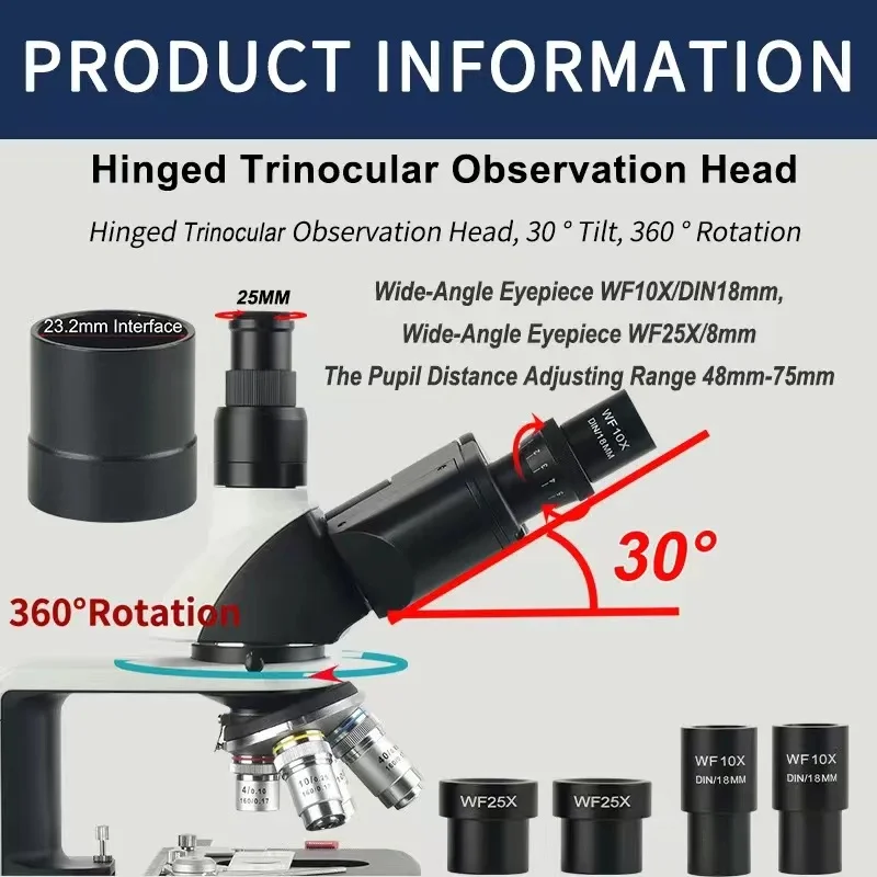 40X-2500X Binocular Biological Microscope With LED Light For Student Children Laboratory Education Microscope