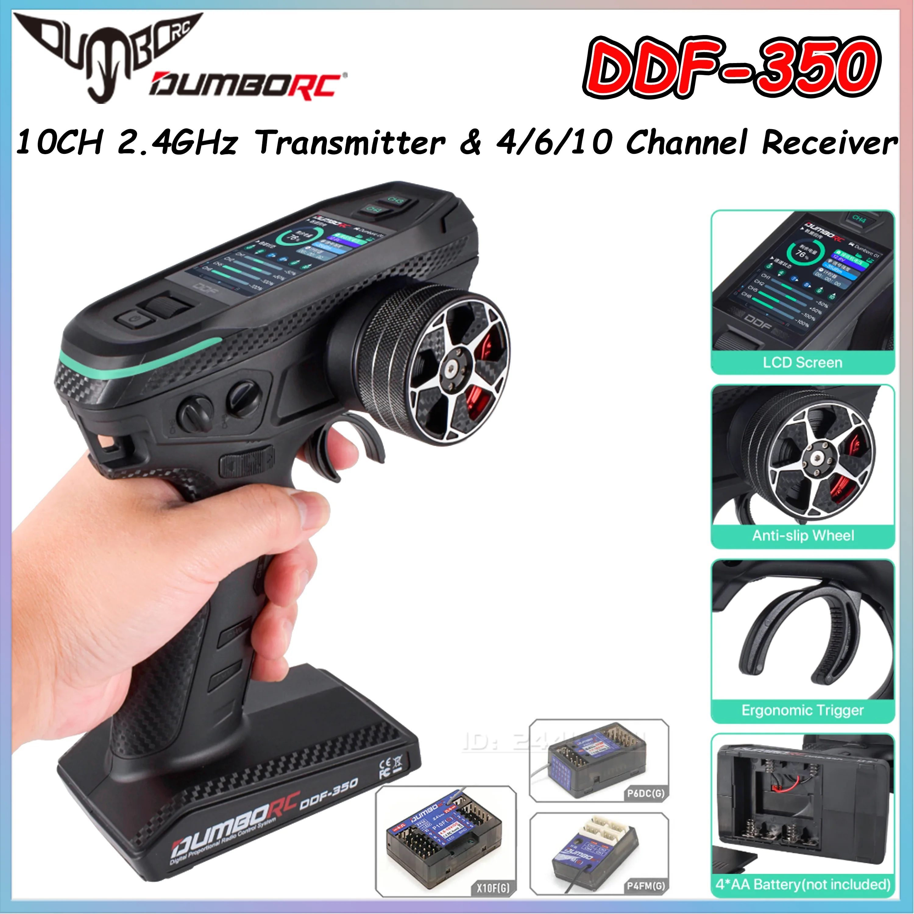 DUMBORC DDF-350 10CH Transmitter 2.4G 10Channel Remote Controller P6F P6DC Gyro Receiver for Drift Car Tank Boat Robot Toy Wltoy