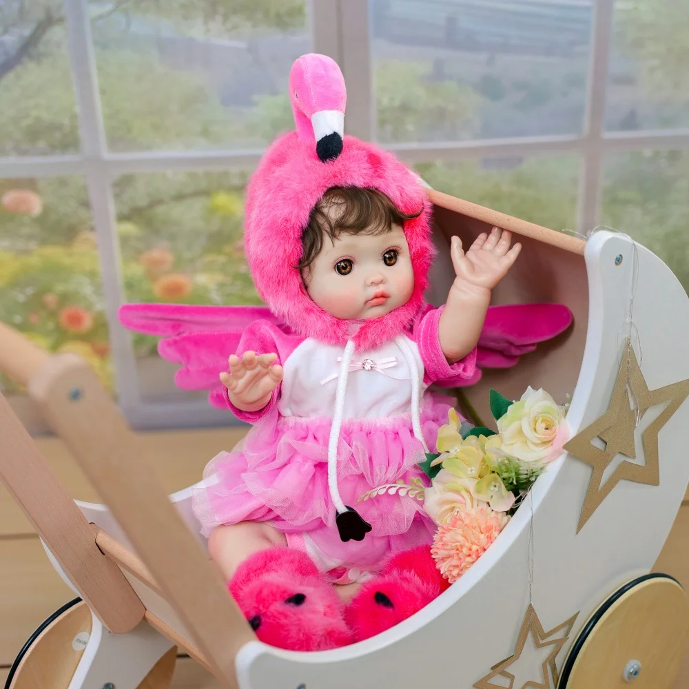 

Cloveray 18 inch Realistic Reborn Baby Doll Cute Soft Flamingo Plush Set Vinyl Doll High Quality Handmade Toys Kid Xmas Gift