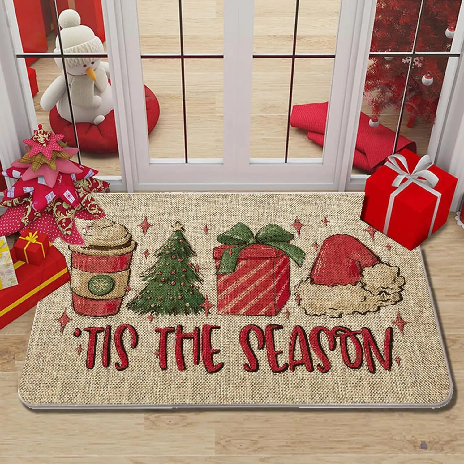 

VIKAMA American Autumn Christmas Doormat Non-slip and Durable Entrance Hallway Mat Bathroom Rug Festive Home Decor