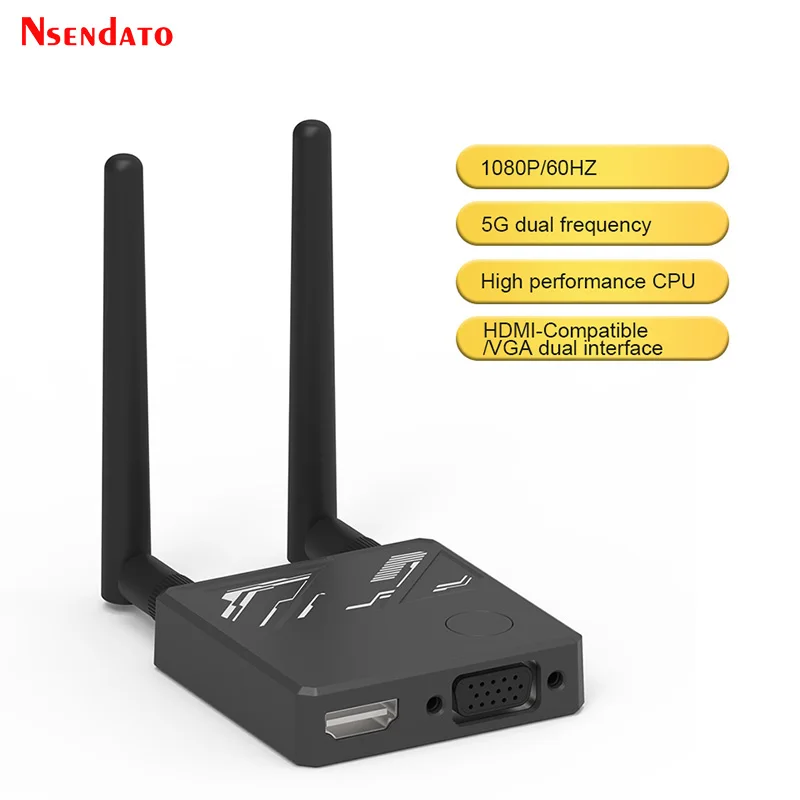 Adapter Bezprzewodowy do Wyświetlania Obrazu Dual Band 2.4G/5G Wifi, Kompatybilny z HDMI, VGA, H.265, Dongle TV Stick dla IOS i Windows