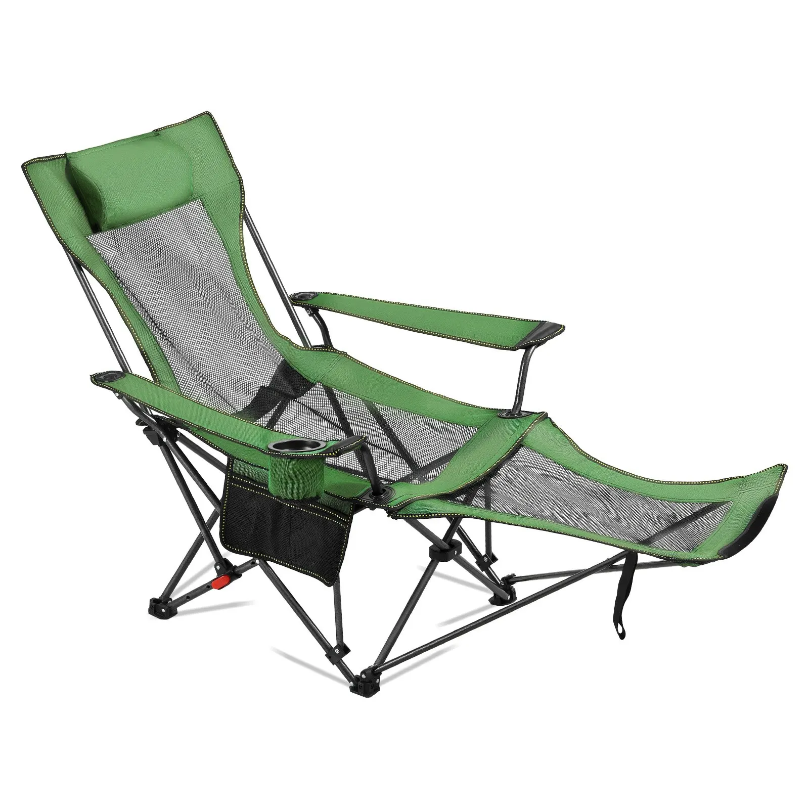 

Reclining Camping Chair, 4 Adjustable Positions, Portable Folding Lounger For Adults, Mesh Beach Chair With Headrest & Foot